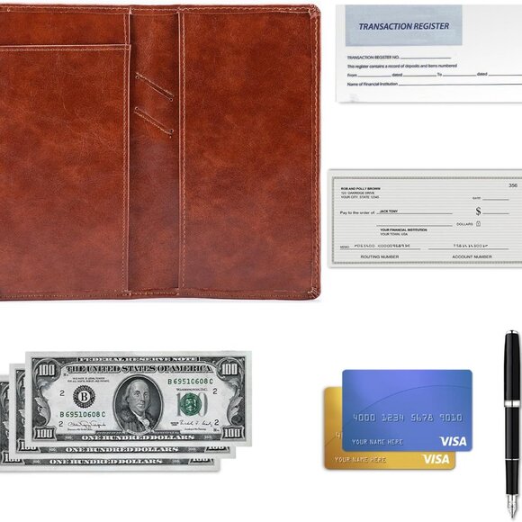 Leather Checkbook Covers Checkbook Holder for Men and Women - Picture 5 of 7